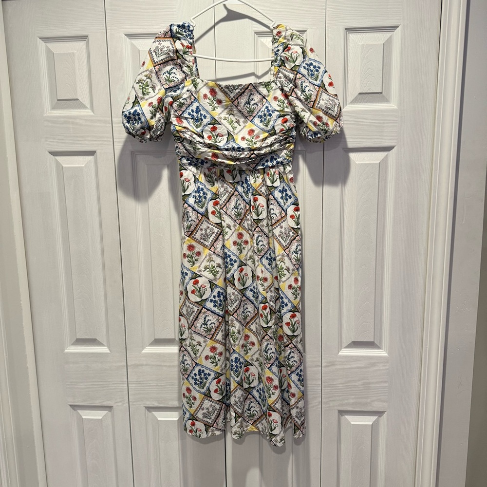 Boden Ruched Sweetheart Midi Dress Linen 4P - Picture 2 of 4